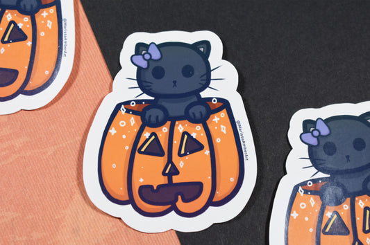 Cat in Pumpkin Die-Cut Vinyl Sticker