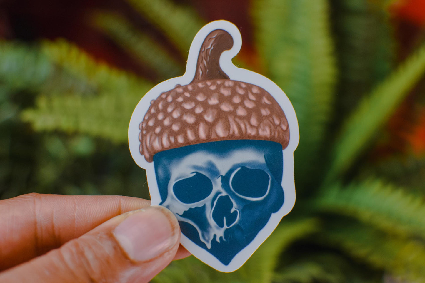 Blue Acorn Skull Die-Cut Vinyl Sticker