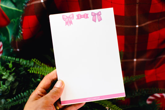 Handmade Pink Winter Holiday Bows Notepad | 5in x 7in