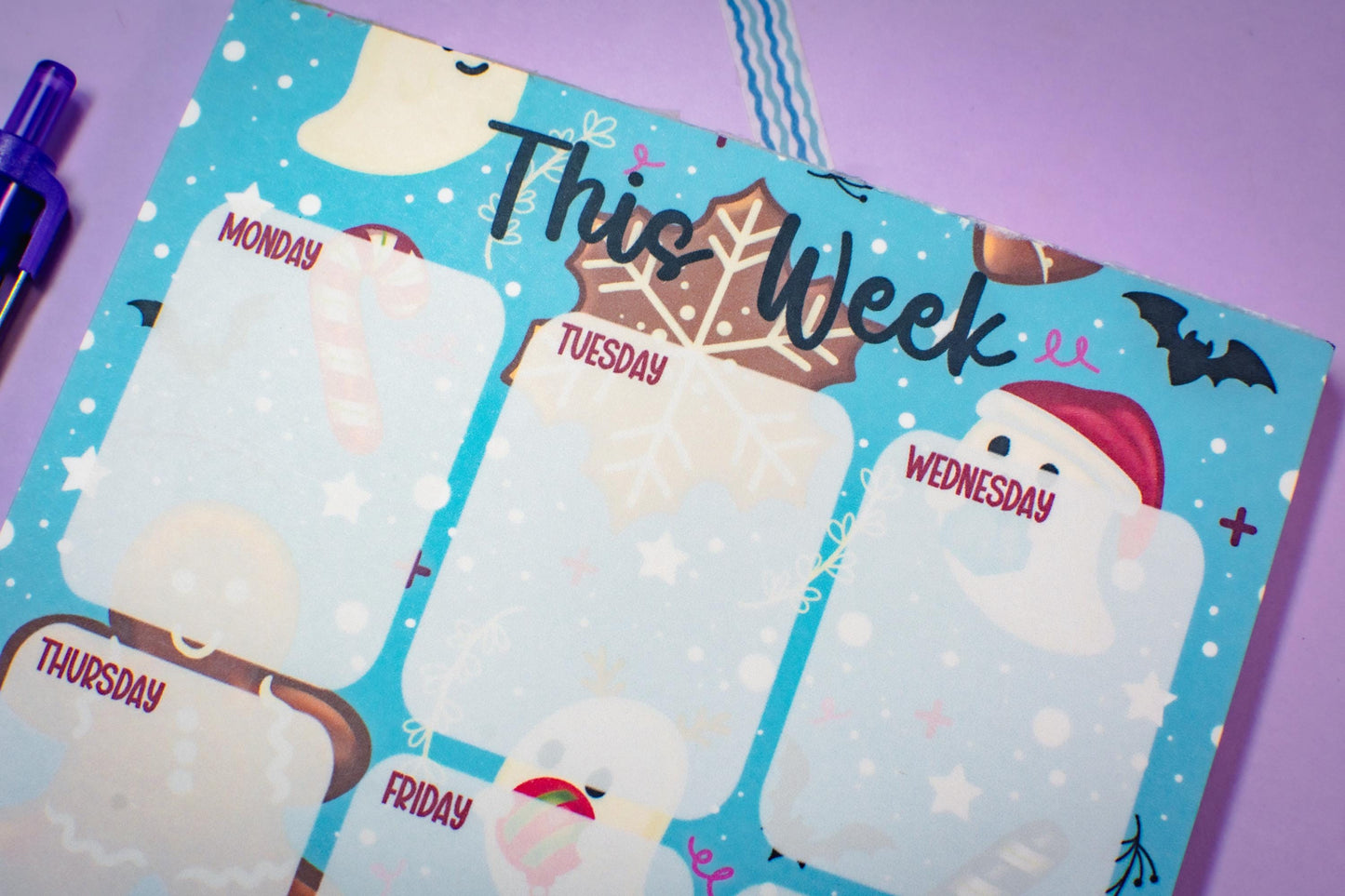 Handmade Gingerbread and Ghosts Weekly Planner Notepad | 5in x 7in