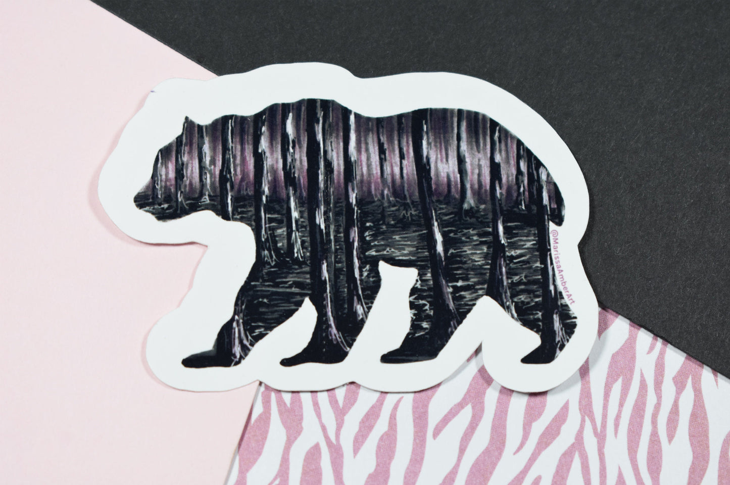 Bear and Forest Silhouette Die-Cut Vinyl Sticker