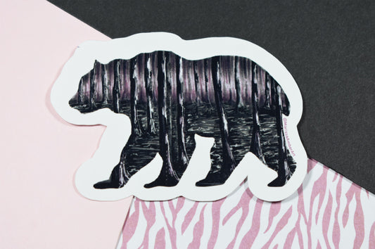 Bear and Forest Silhouette Die-Cut Vinyl Sticker