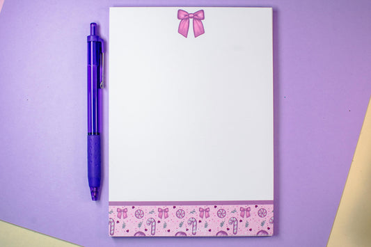 Handmade Pink Winter Holiday Coquette Notepad | 5in x 7in