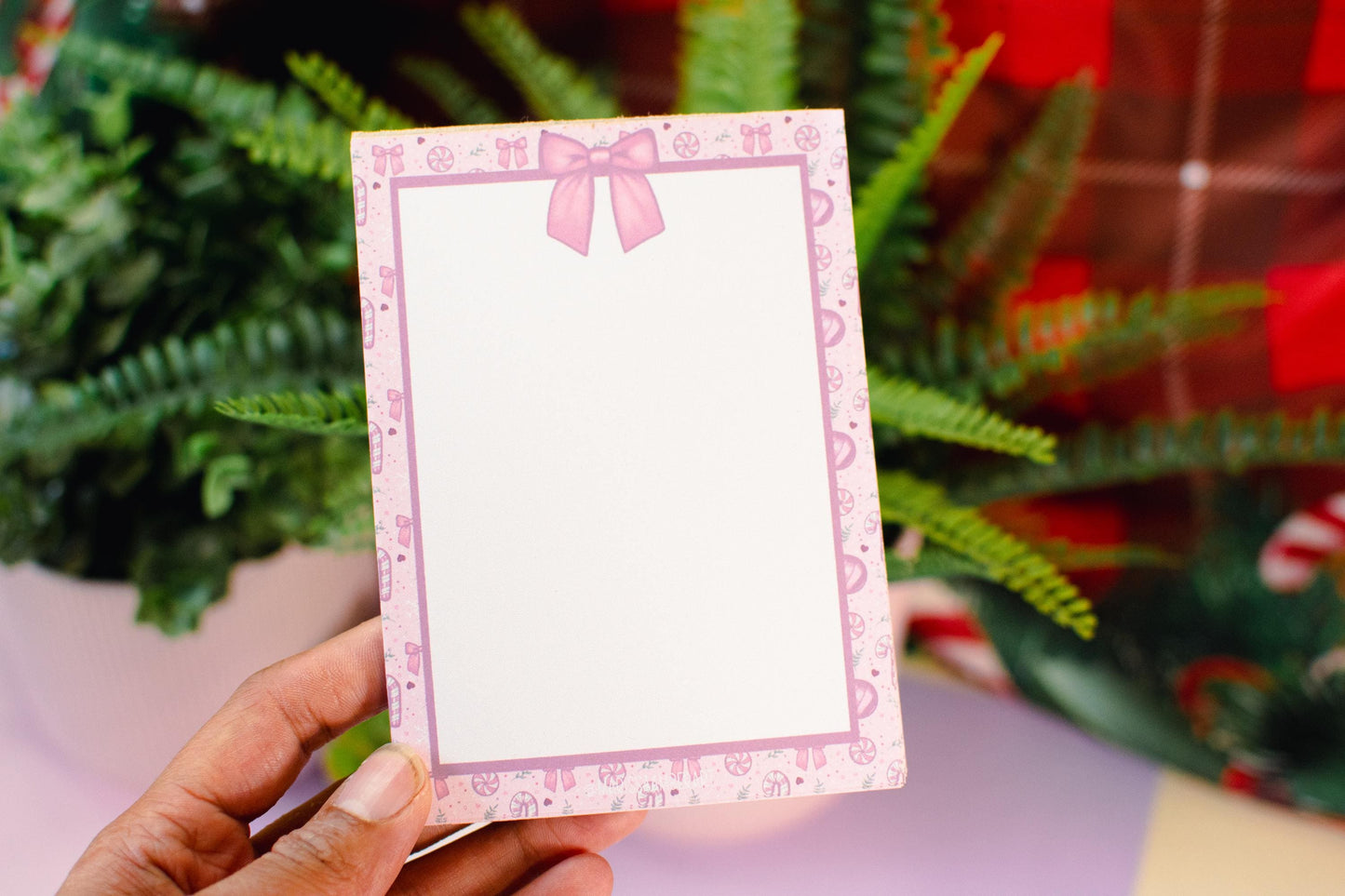Handmade Pink Winter Holiday Coquette Blank Notepad | 4.25in x 5.5in