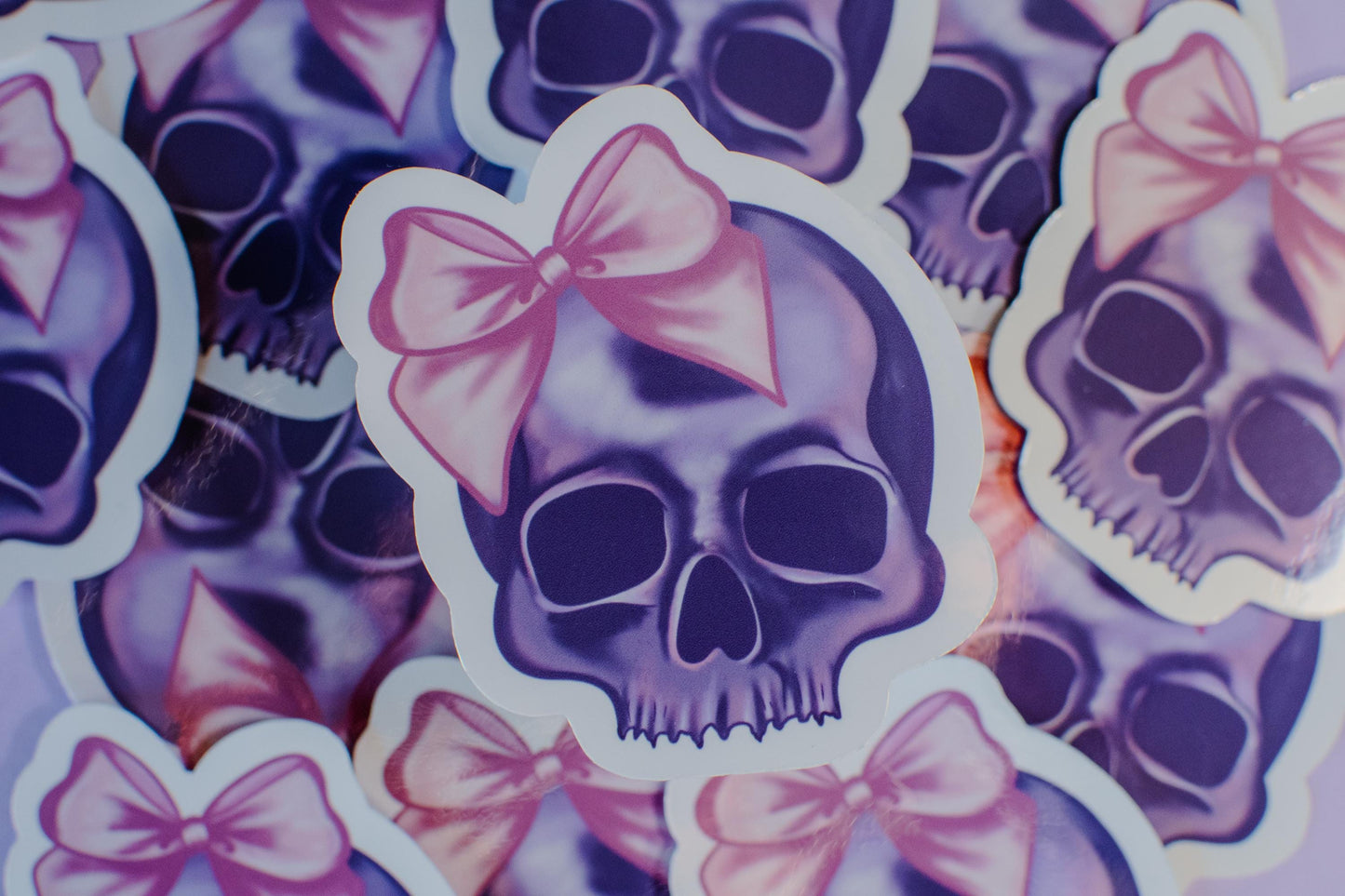 Purple Skull with a Pink Bow Die Cut Vinyl Sticker