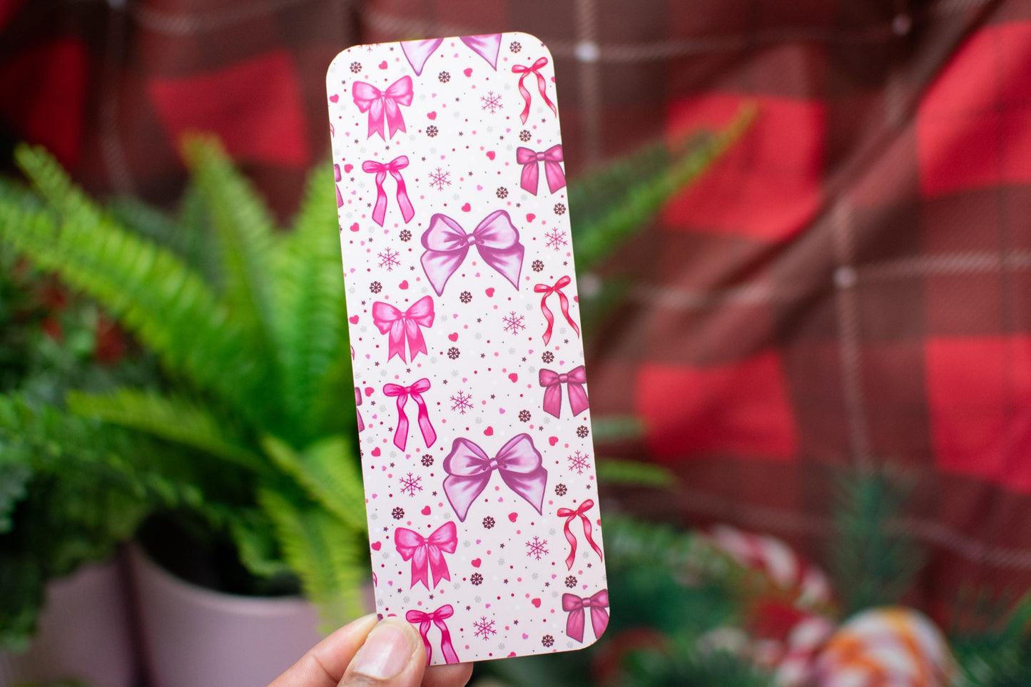 Pink Winter Holiday Bows Bookmark
