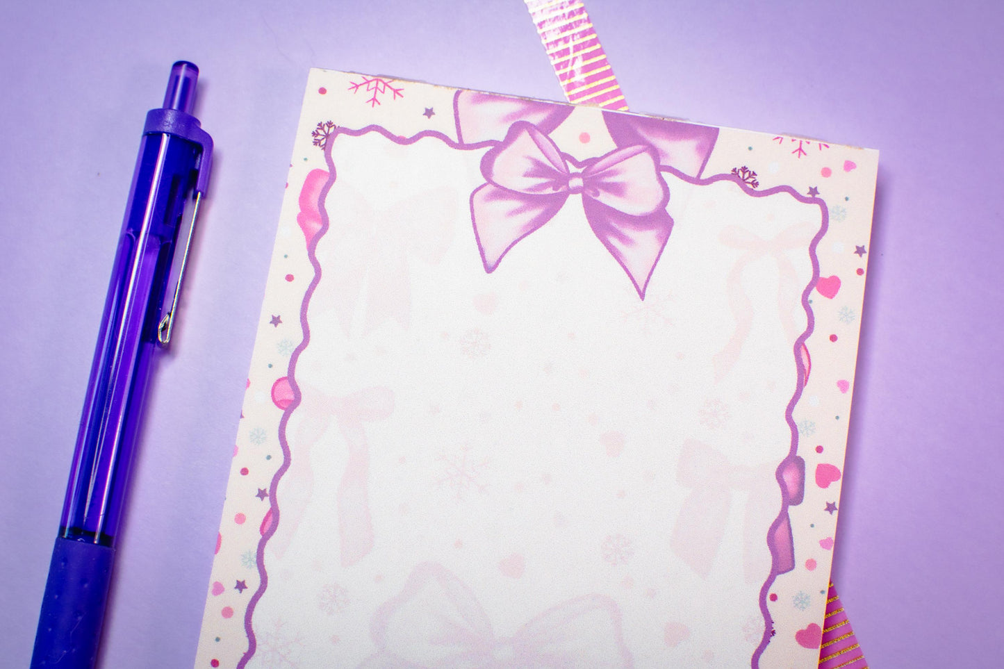 Handmade Pink Holiday Bows Blank Notepad | 4.25in x 5.5in
