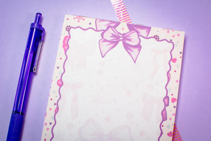 Handmade Pink Holiday Bows Blank Notepad | 4.25in x 5.5in