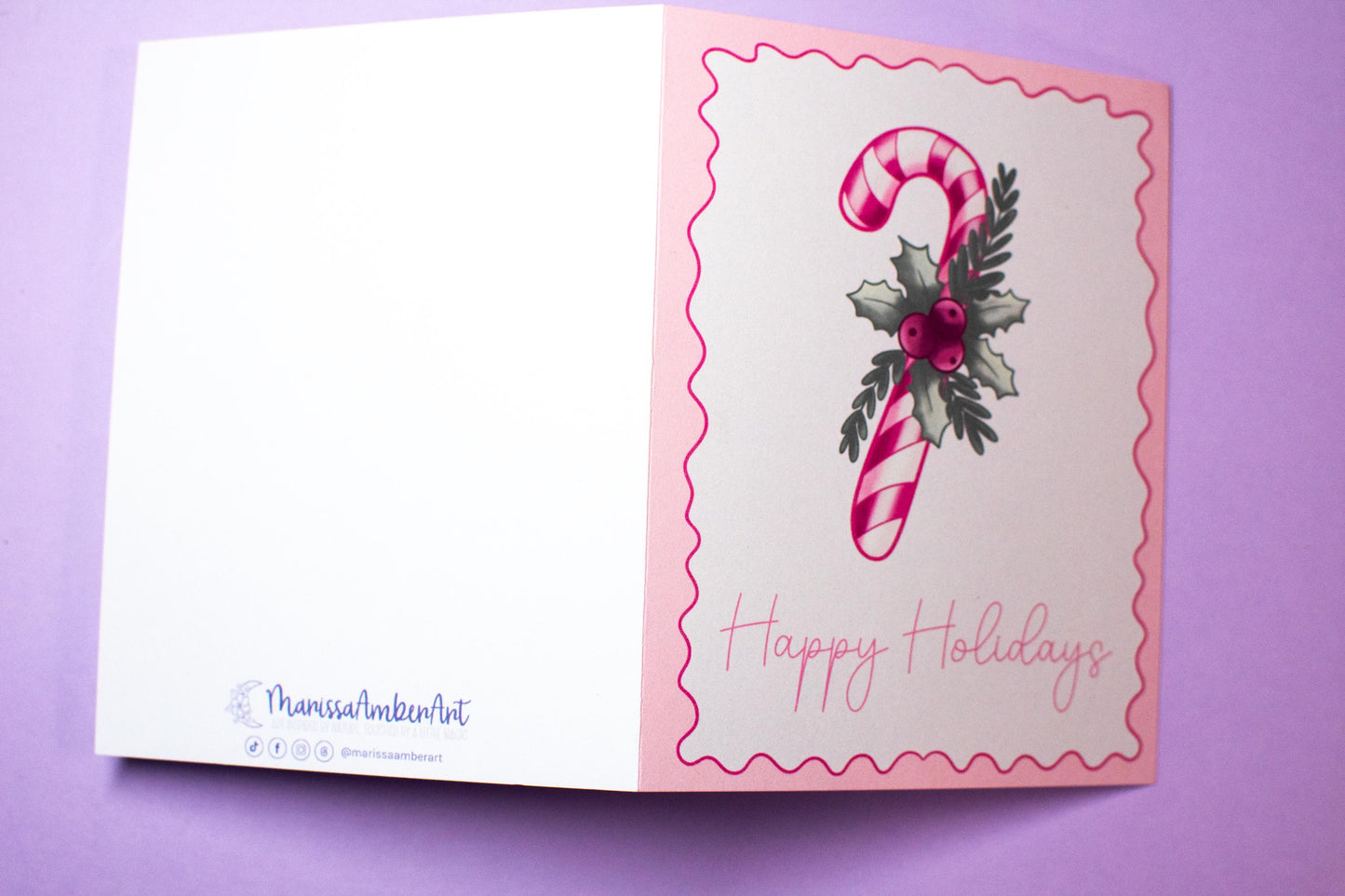Pink Holiday Coquette Candy Cane Holiday Greeting Card –
