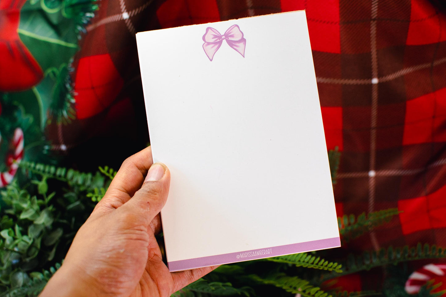 Handmade Pink Winter Holiday Coquette Notepad | 5in x 7in