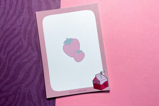 Handmade Pink Strawberry Milk Notepad | 4.25in x 5.5in