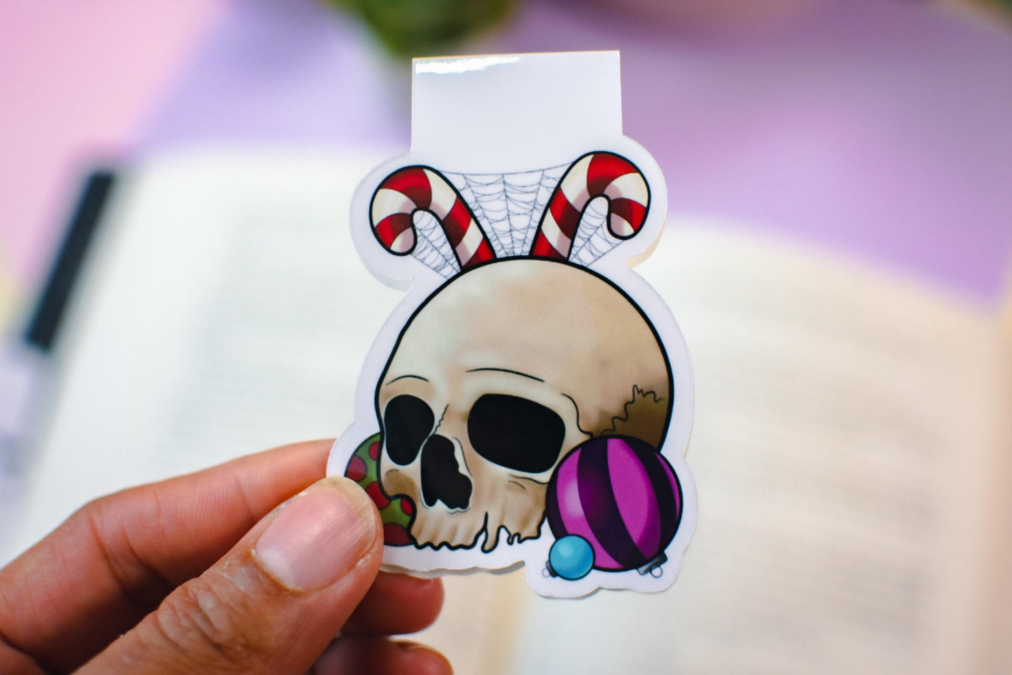 Festive Winter Holiday Skull Magnetic Bookmark