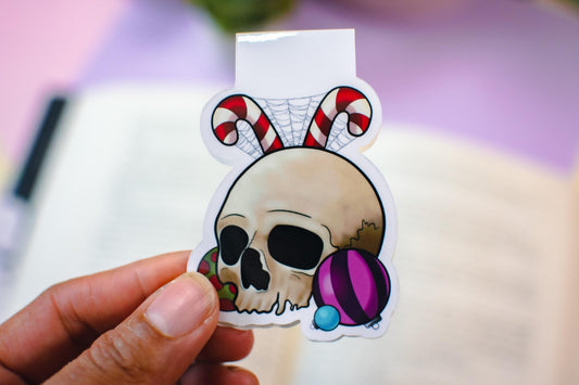 Festive Winter Holiday Skull Magnetic Bookmark