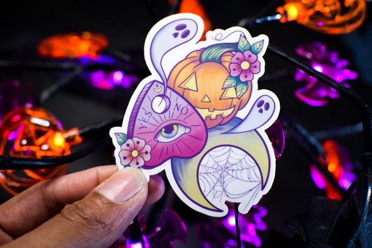 Spooky Planchette and Pumpkin Die-Cut Vinyl Sticker