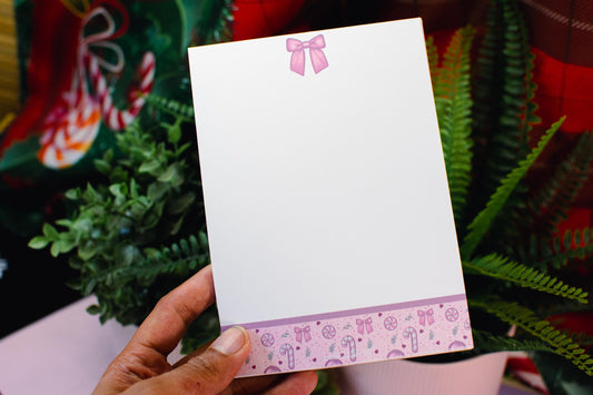 Handmade Pink Winter Holiday Coquette Notepad | 5in x 7in