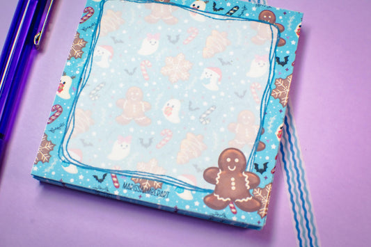Handmade Gingerbread and Ghosts Mini Notepad | 3in x 3in