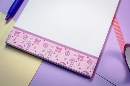 Handmade Pink Winter Holiday Coquette Notepad | 5in x 7in